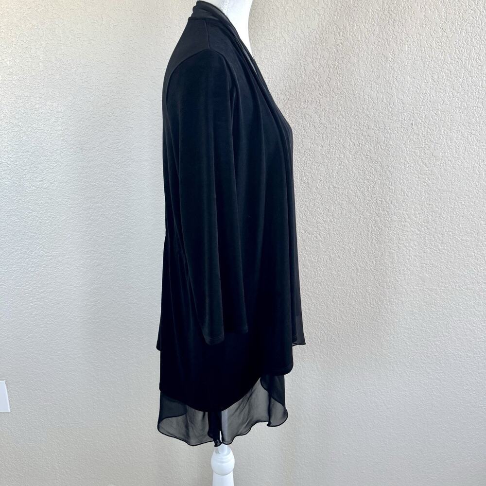 Chicos Travelers Size 3 Solid Black Open Front Sheer Drape Waterfall Cardigan - Picture 5 of 14